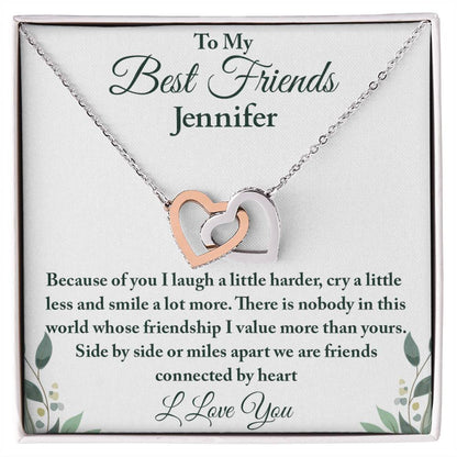 To My Best Friend |  Connected By Heart | Interlocking Hearts Necklace