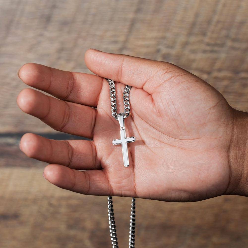 To My Son |  Fearfully  and Wonderfully | Cuban Chain with Artisan Cross Necklace
