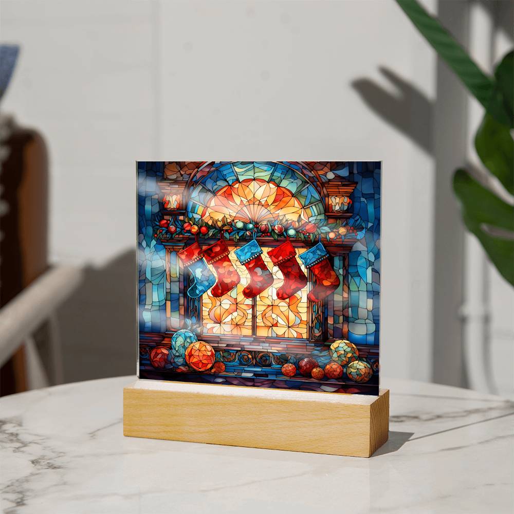 Stained Glass Christmas Ver1 | Night Light Square Acrylic Plaque