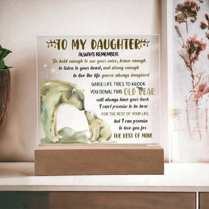 Daughter - Old Bear - Night Light Square Acrylic Plaque
