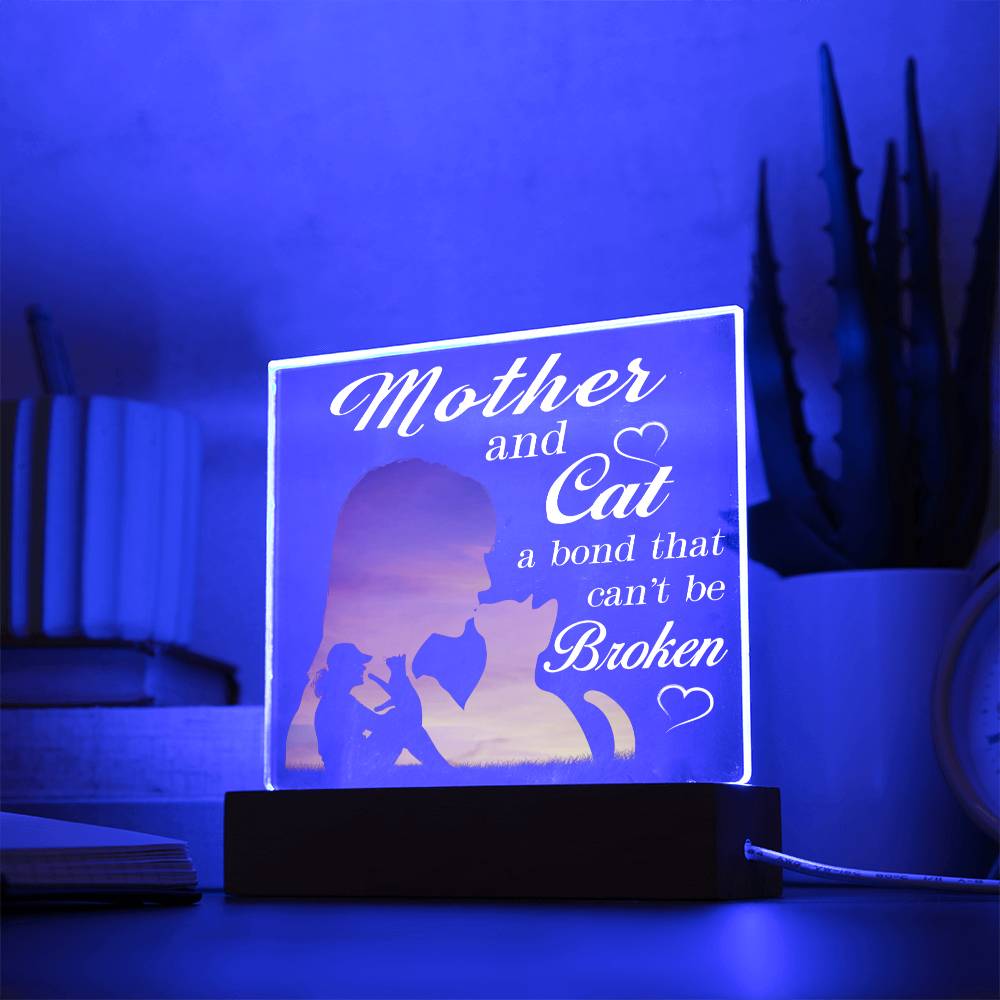 Mother & Cat | Night Light Square Acrylic Plaque