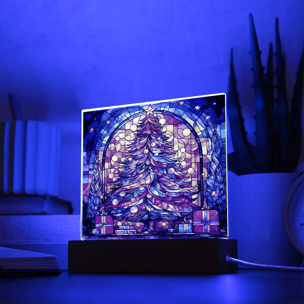 Stained Glass Christmas Ver3 | Night Light Square Acrylic Plaque