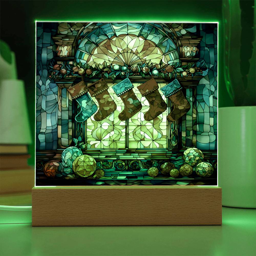 Stained Glass Christmas Ver1 | Night Light Square Acrylic Plaque