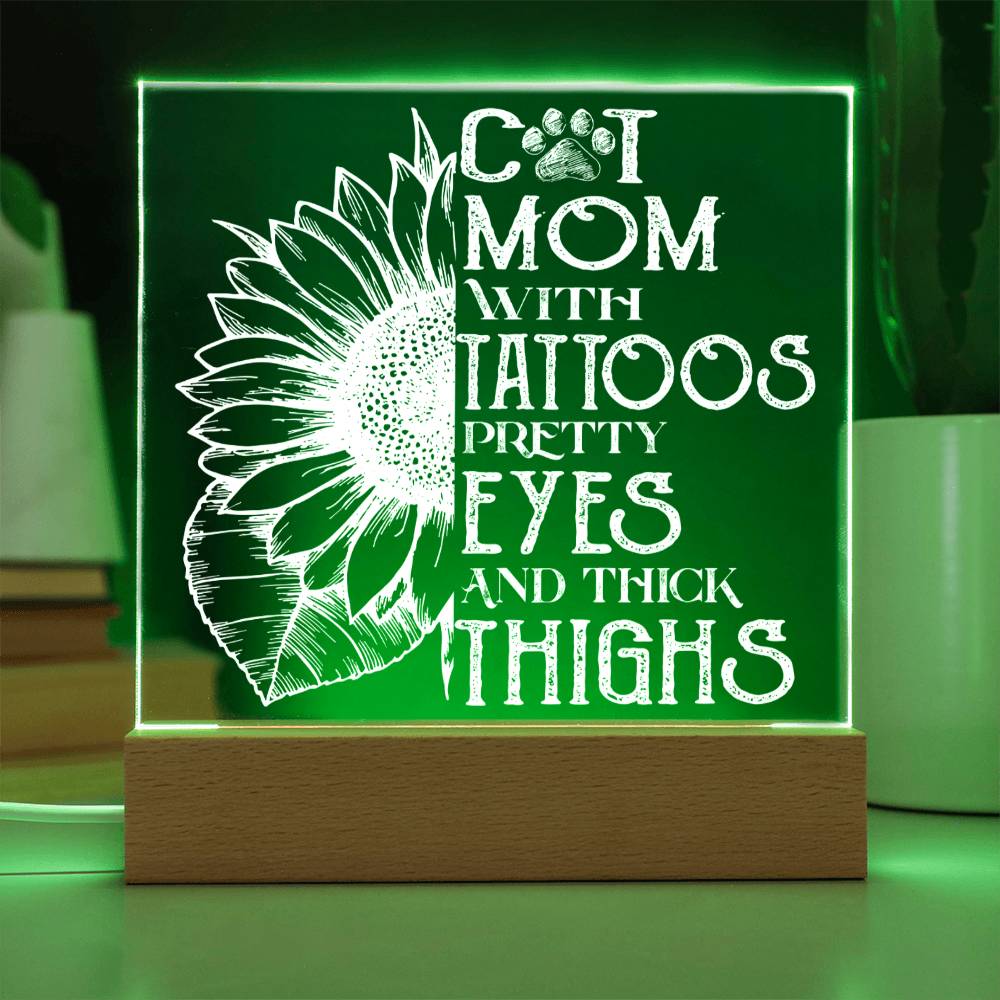 Cat Mom Tattoo | Night Light Square Acrylic Plaque