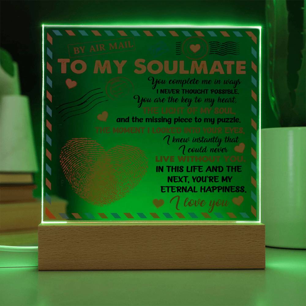 To My  Soulmate - You Complete Me - Night Light  Acrylic Square Plaque Gift