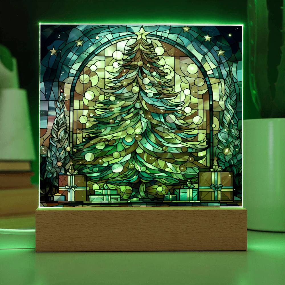 Stained Glass Christmas Ver3 | Night Light Square Acrylic Plaque