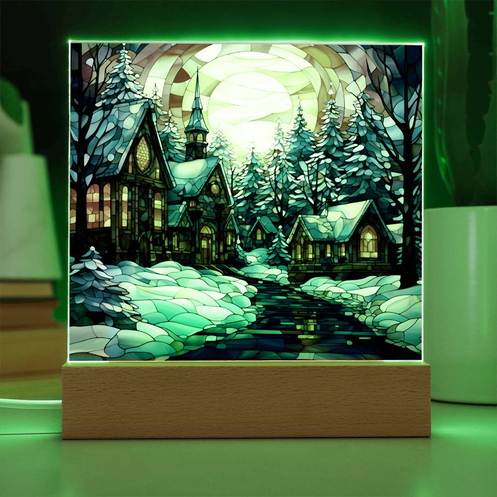 Stained Glass Christmas Ver2 | Night Light Square Acrylic Plaque