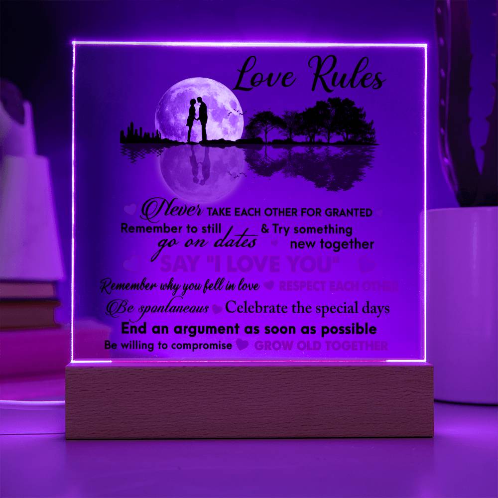 Love Rules  - I Love You - Night Light  Acrylic Square Plaque Gift