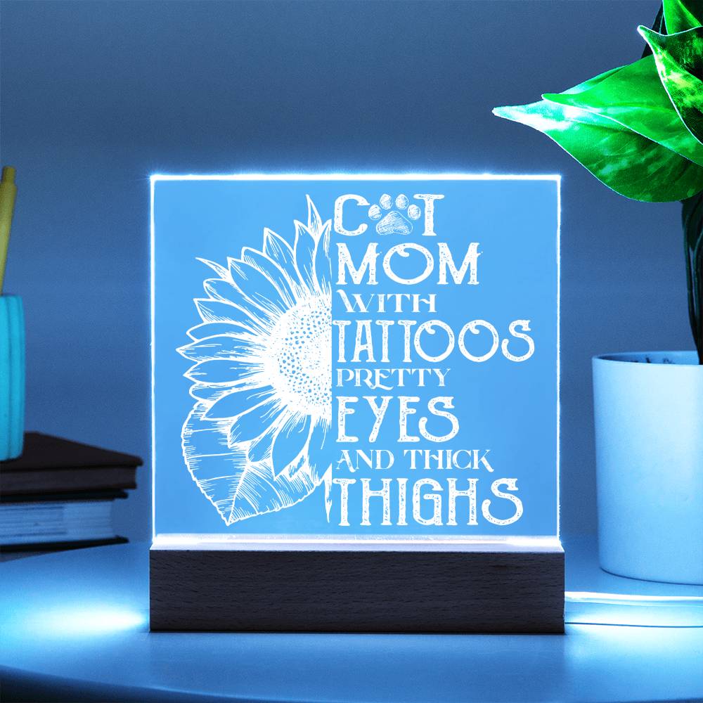 Cat Mom Tattoo | Night Light Square Acrylic Plaque