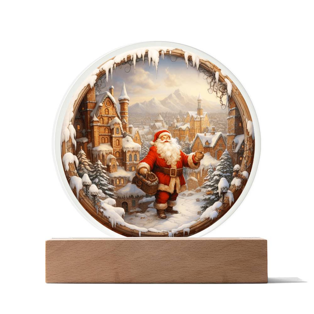 Santa Claus Comes To Town | Night Light Circle Acrylic Plaque