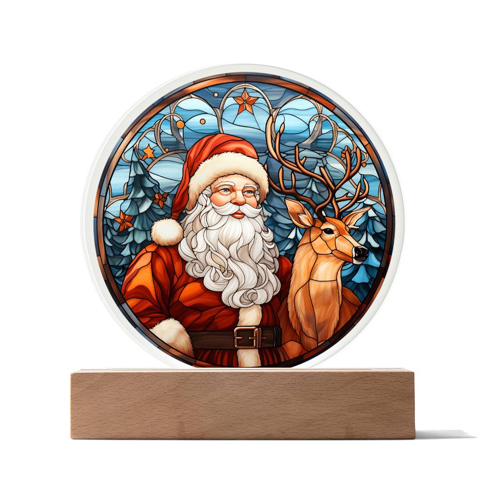 Santa  & Reindeer | Night Light Circle Acrylic Plaque