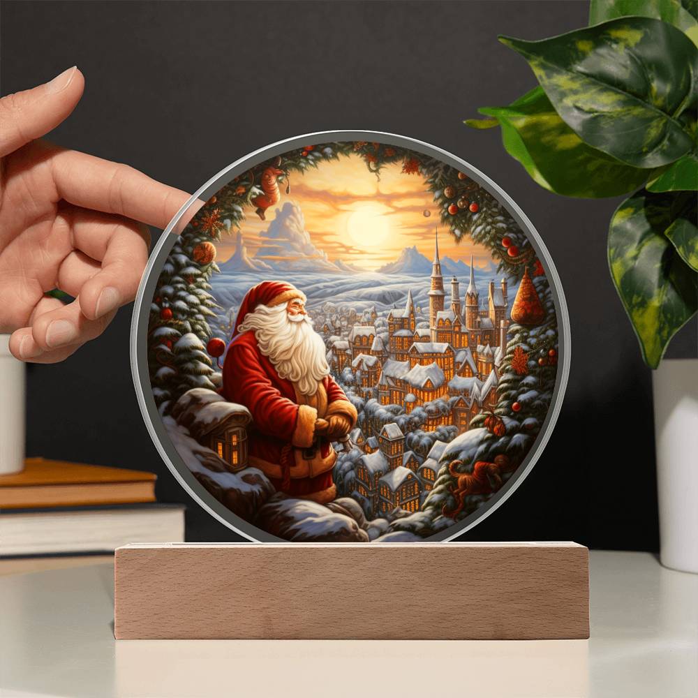 Santa And Town | Night Light Circle Acrylic Plaque