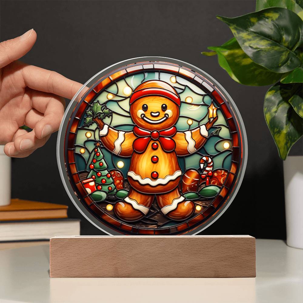 Christmas Gingerbread | Night Light Circle Acrylic Plaque