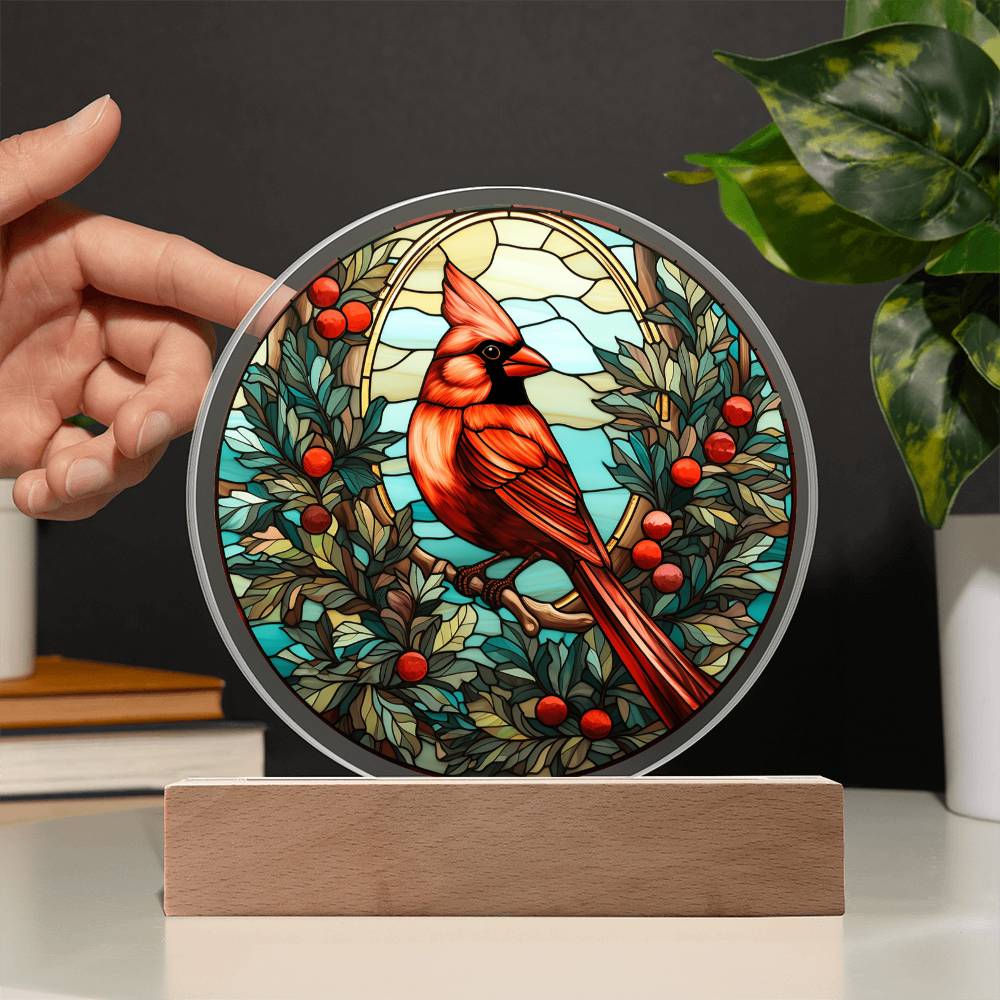 Christmas Cardinal | Night Light Circle Acrylic Plaque