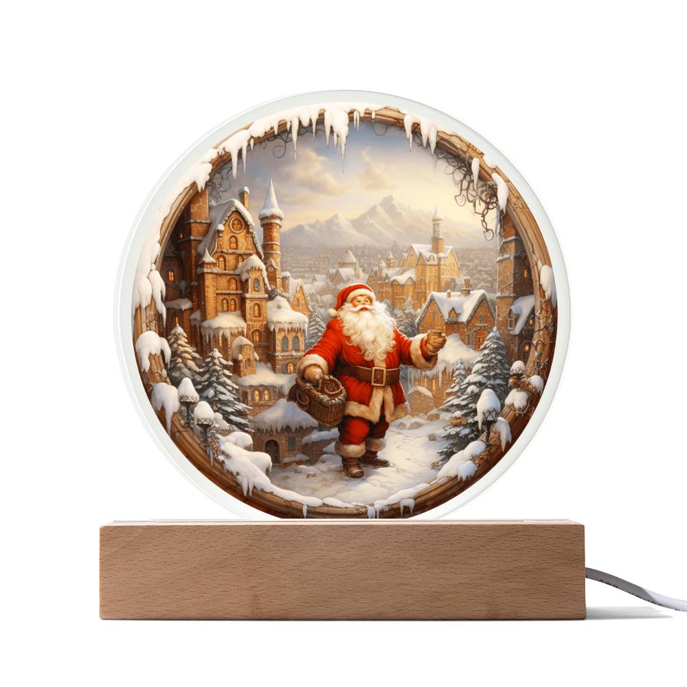 Santa Claus Comes To Town | Night Light Circle Acrylic Plaque