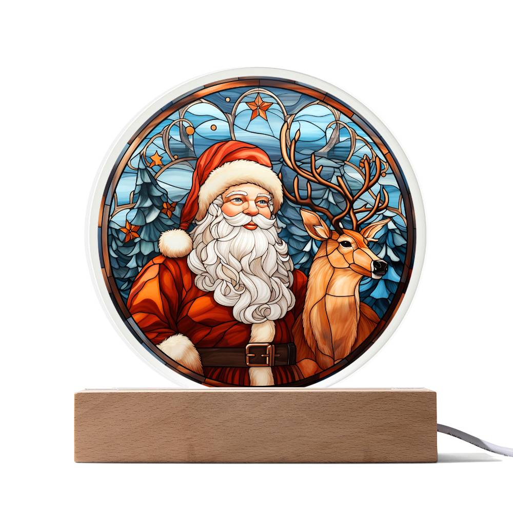 Santa  & Reindeer | Night Light Circle Acrylic Plaque