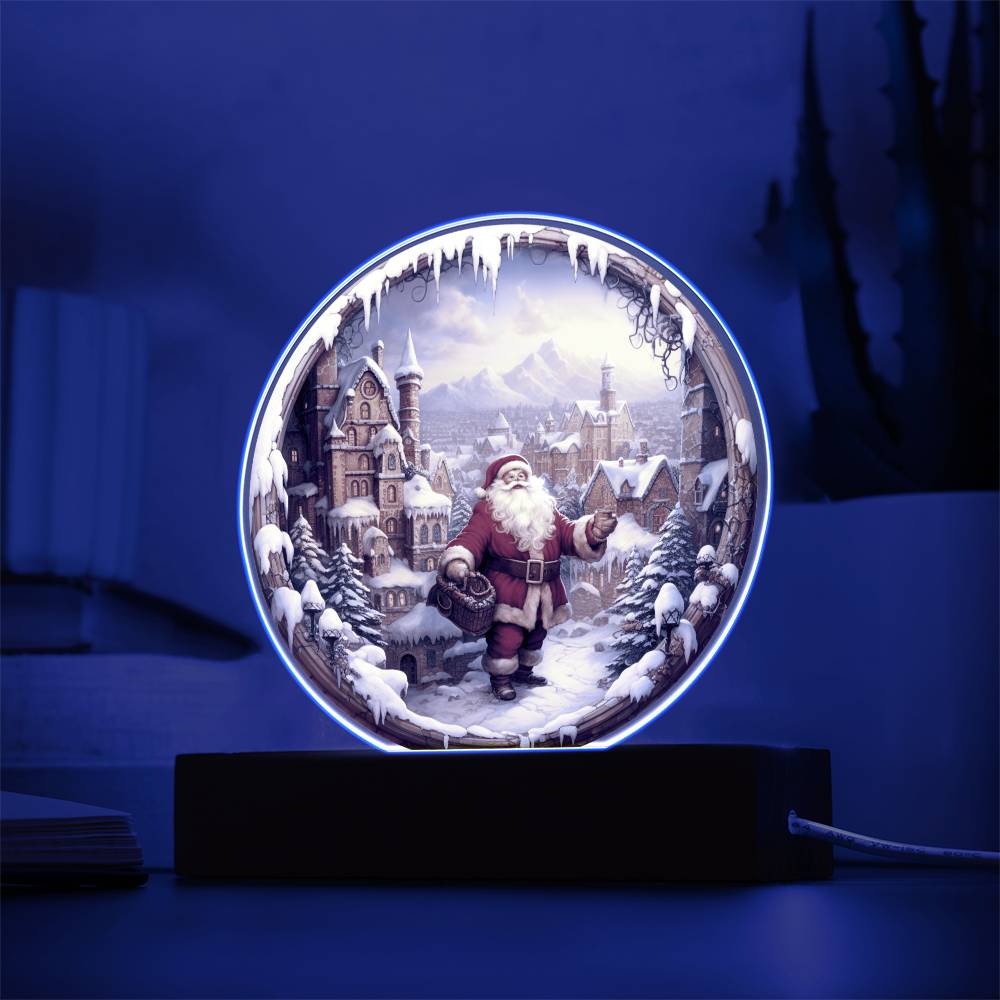 Santa Claus Comes To Town | Night Light Circle Acrylic Plaque