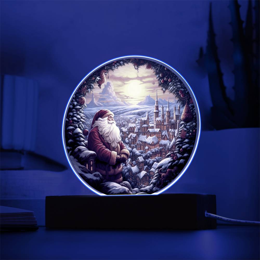 Santa And Town | Night Light Circle Acrylic Plaque