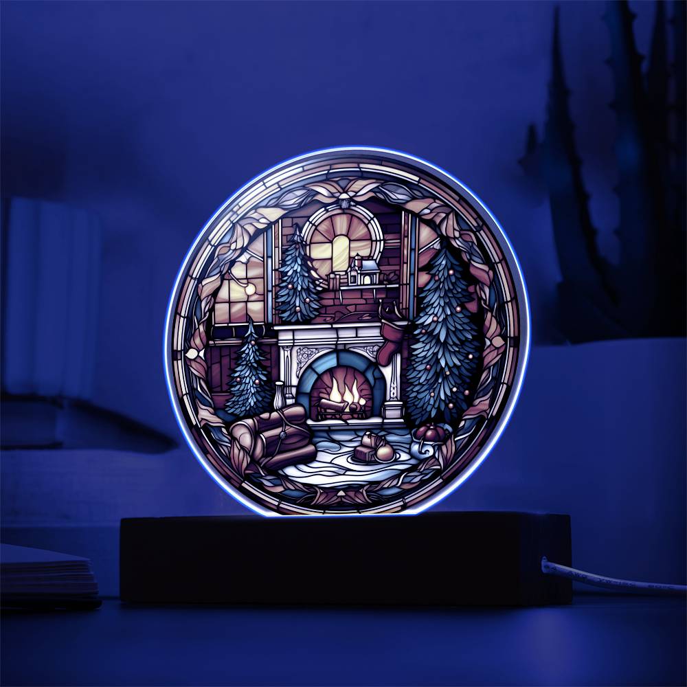 Christmas Fireplace | Night Light Circle Acrylic Plaque