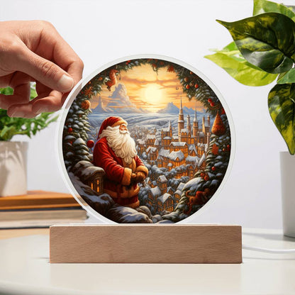 Santa And Town | Night Light Circle Acrylic Plaque