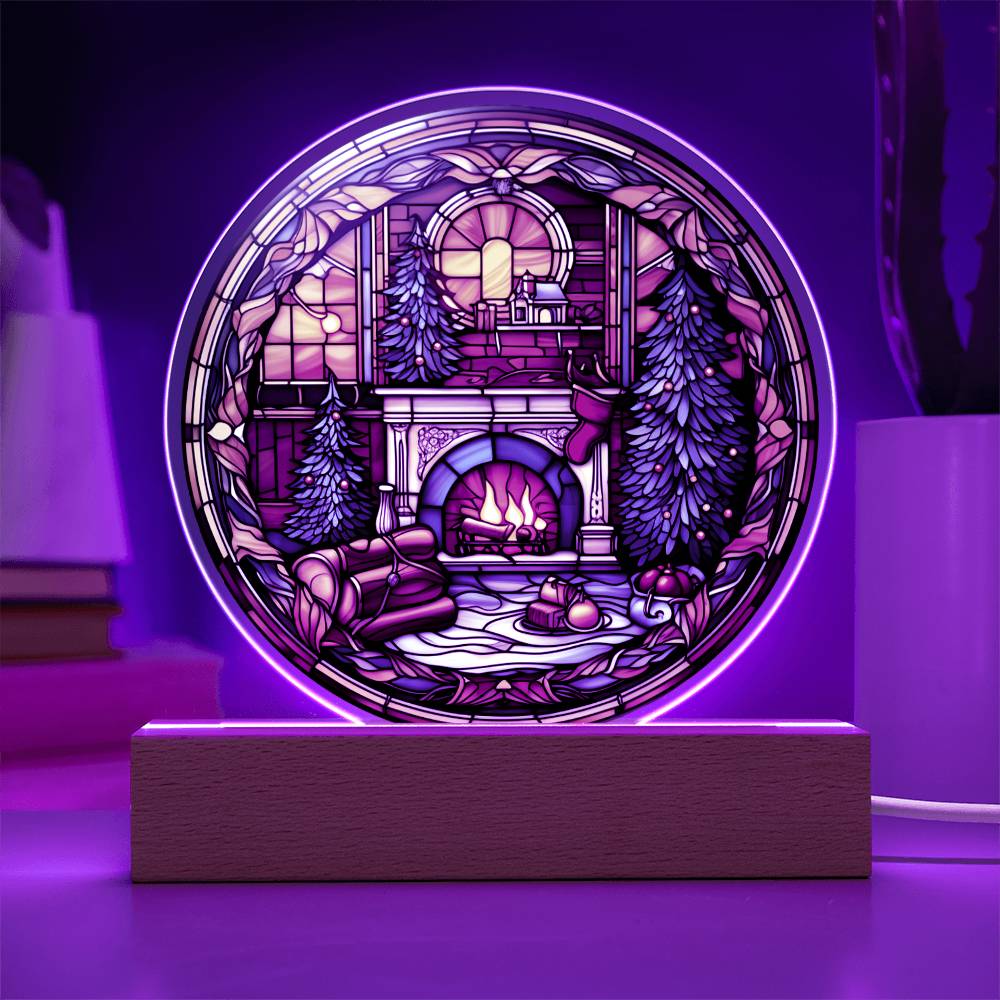 Christmas Fireplace | Night Light Circle Acrylic Plaque