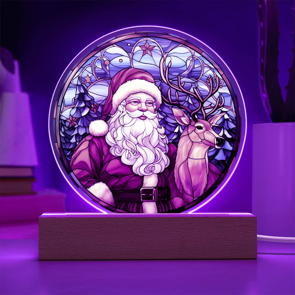 Santa  & Reindeer | Night Light Circle Acrylic Plaque