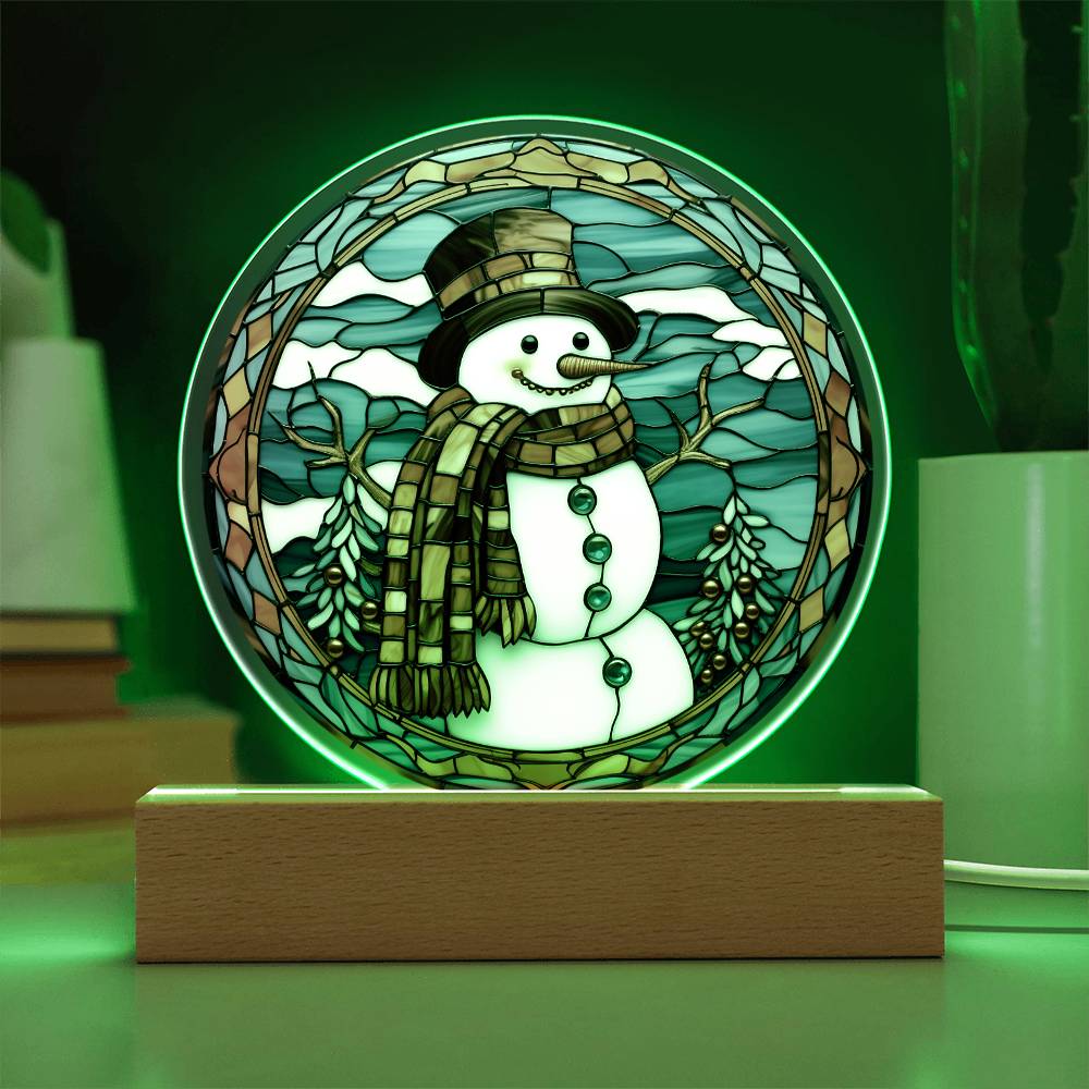 Stained Glass Snowman | Night Light Circle Acrylic Plaque