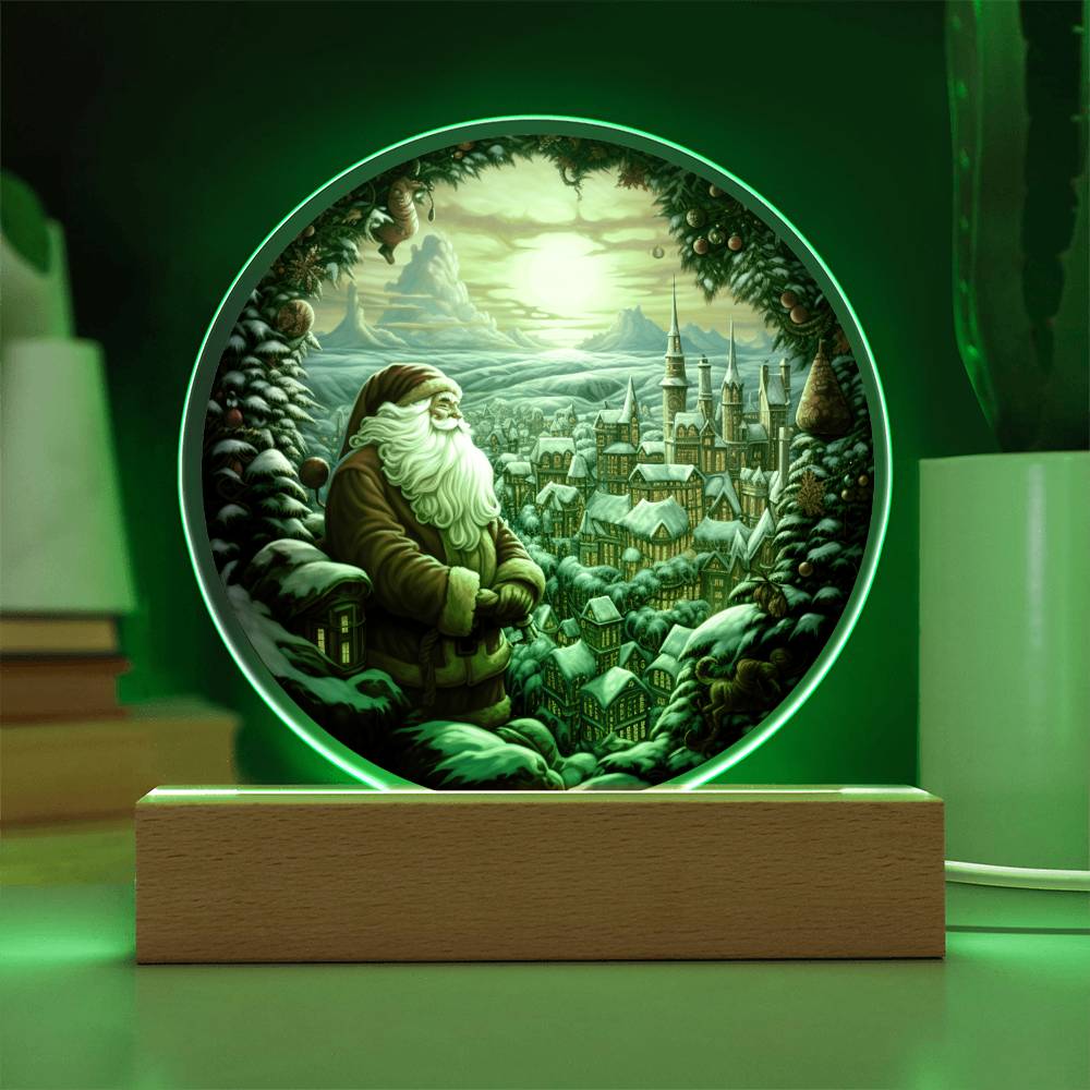 Santa And Town | Night Light Circle Acrylic Plaque