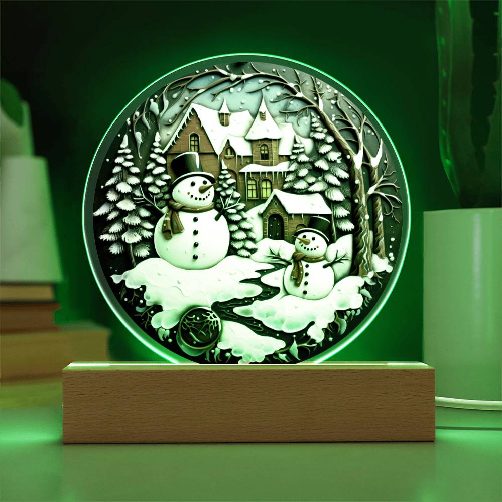 Twin Snowman | Night Light Circle Acrylic Plaque