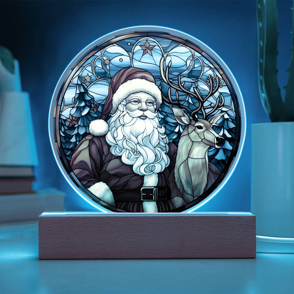 Santa  & Reindeer | Night Light Circle Acrylic Plaque