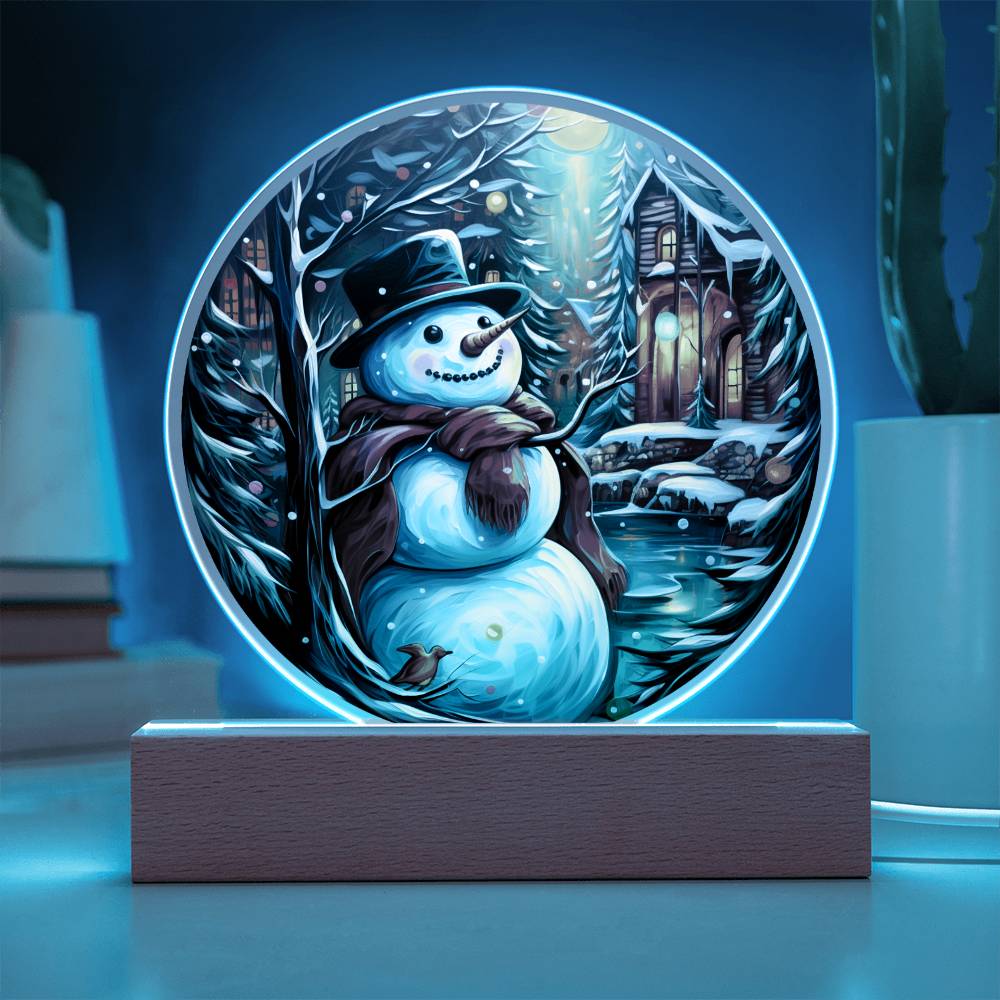 Snowman Is Feeling | Night Light Circle Acrylic Plaque