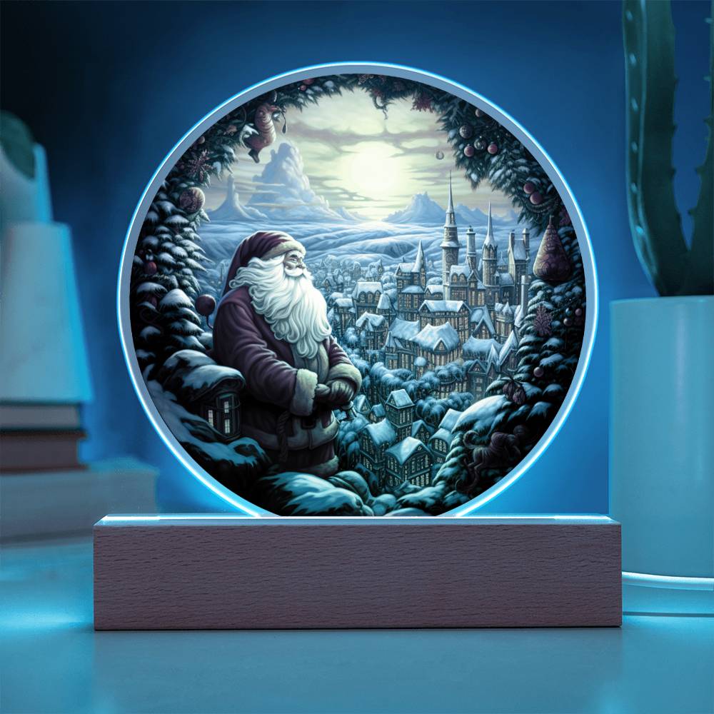 Santa And Town | Night Light Circle Acrylic Plaque