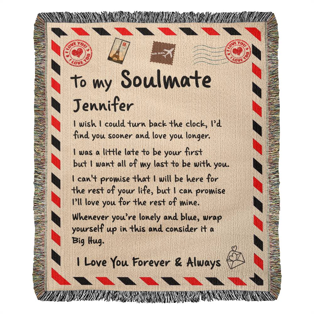 To My Soulmate - Personalised Letter Woven Blanket - Big Hug