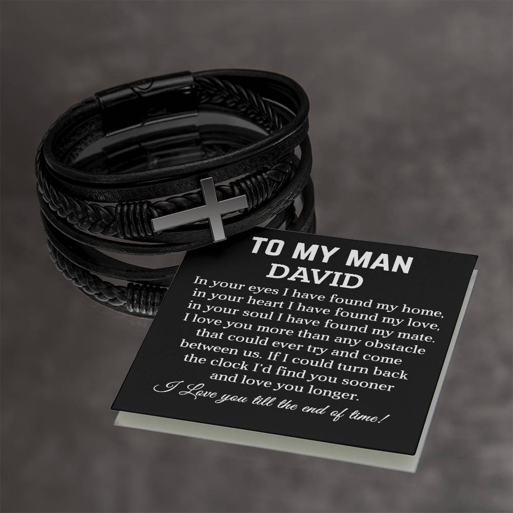To My Man - My Mate -  Cross Leather Bracelet