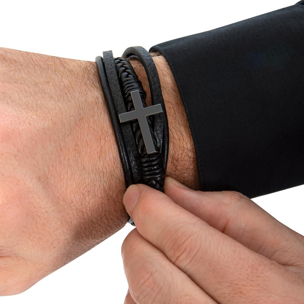 To My Man - My Mate -  Cross Leather Bracelet