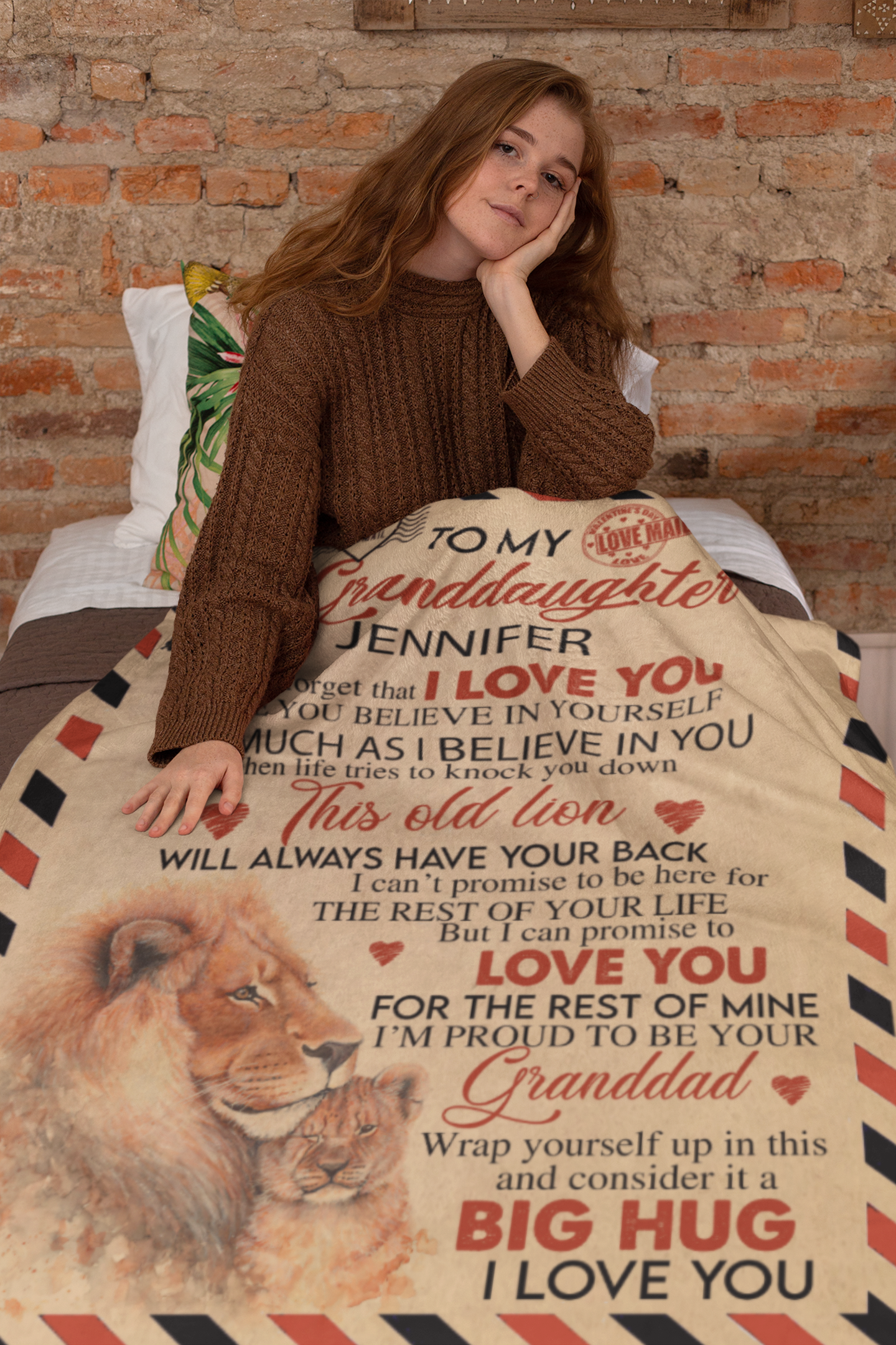 To My Granddaughter | Personalized Lion Envelope Blanket | Throw Blanket