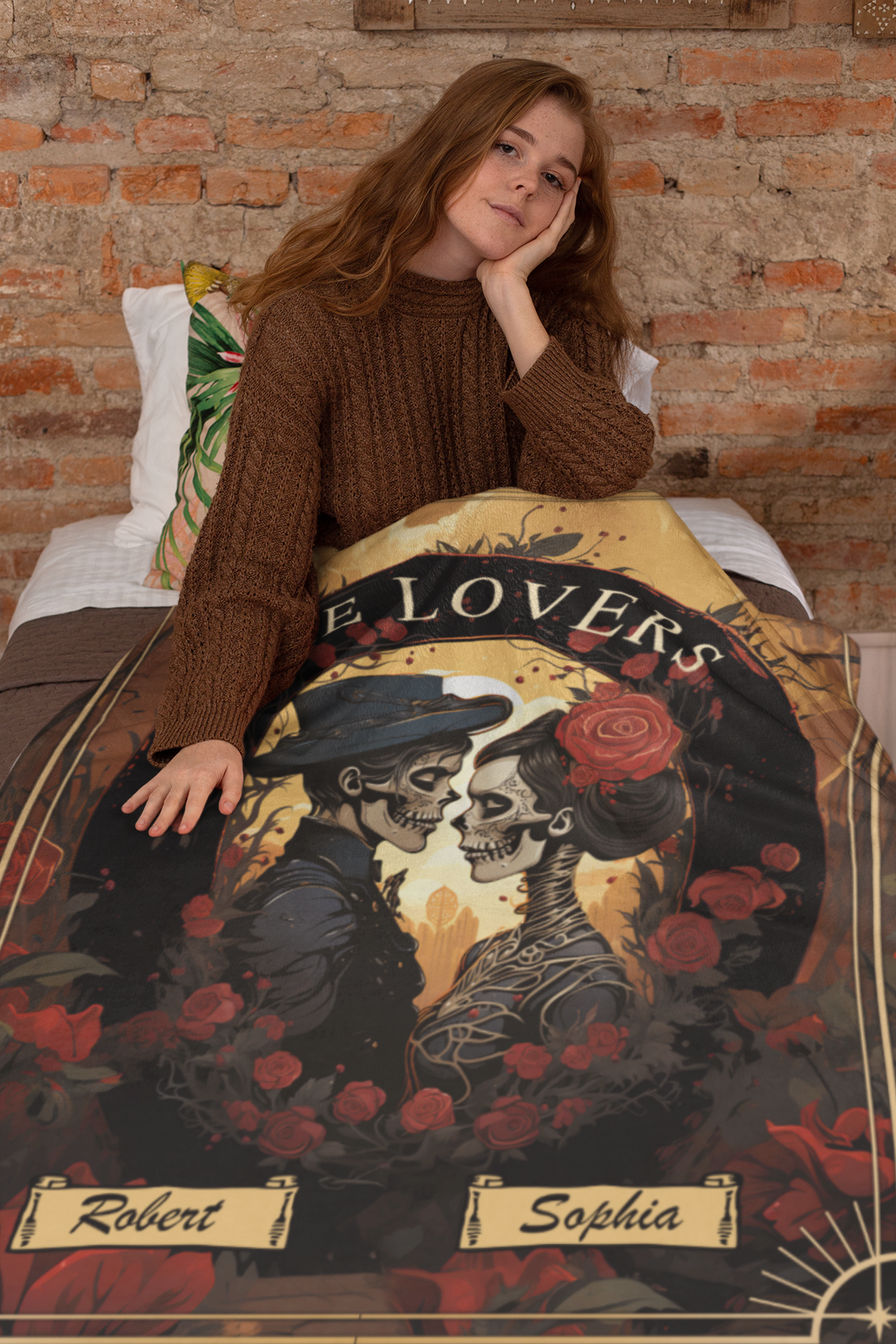 The Lovers Skulls Personalized Halloween Blanket | 50x60