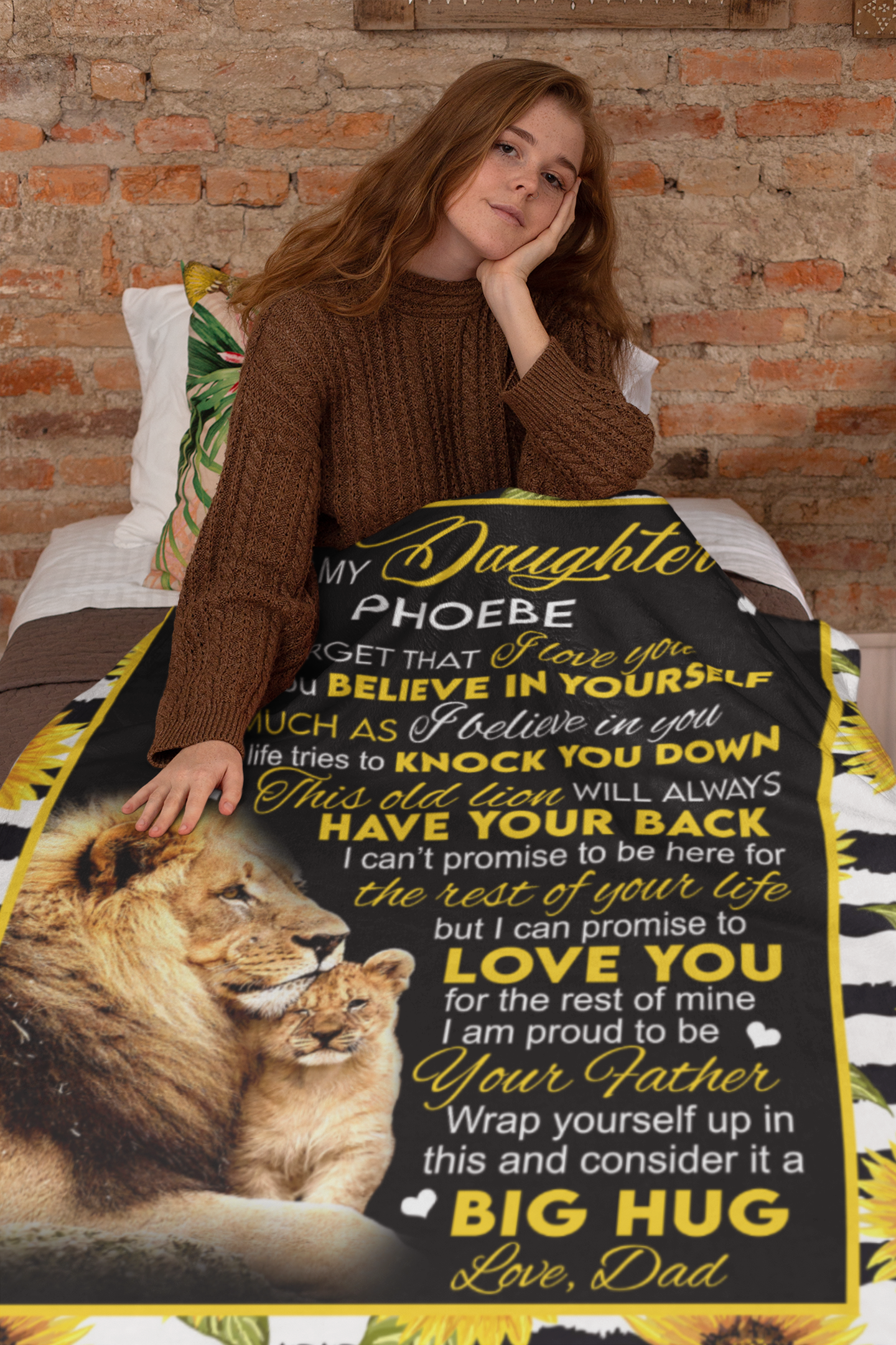 To My Daughter Lion & Sunflower Personalized Blanket From Dad