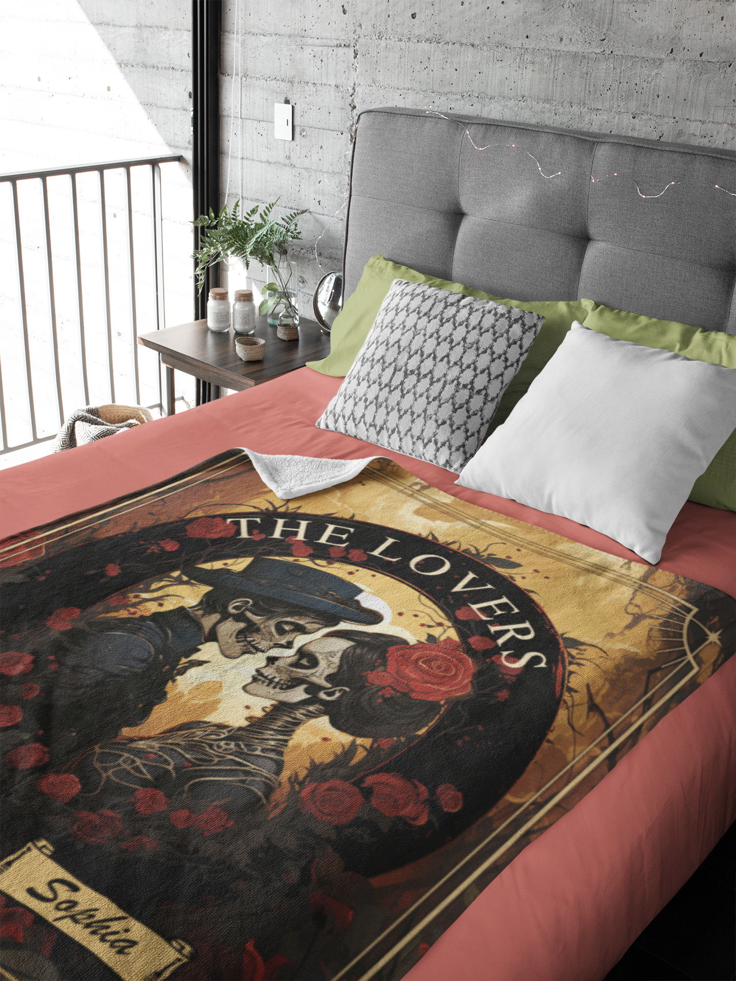 The Lovers Skulls Personalized Halloween Blanket | 50x60