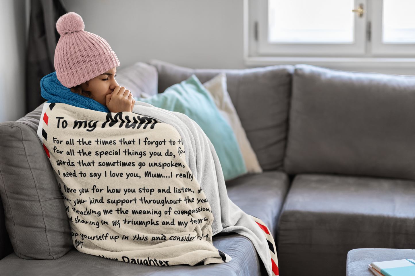 To My Mum, Big Hug, Personalised Sherpa Fleece Blanket