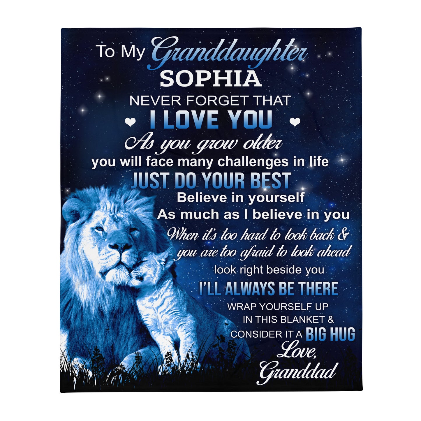To My Granddaughter Gift | Personalized Blue Lion Blanket | Do Your Best