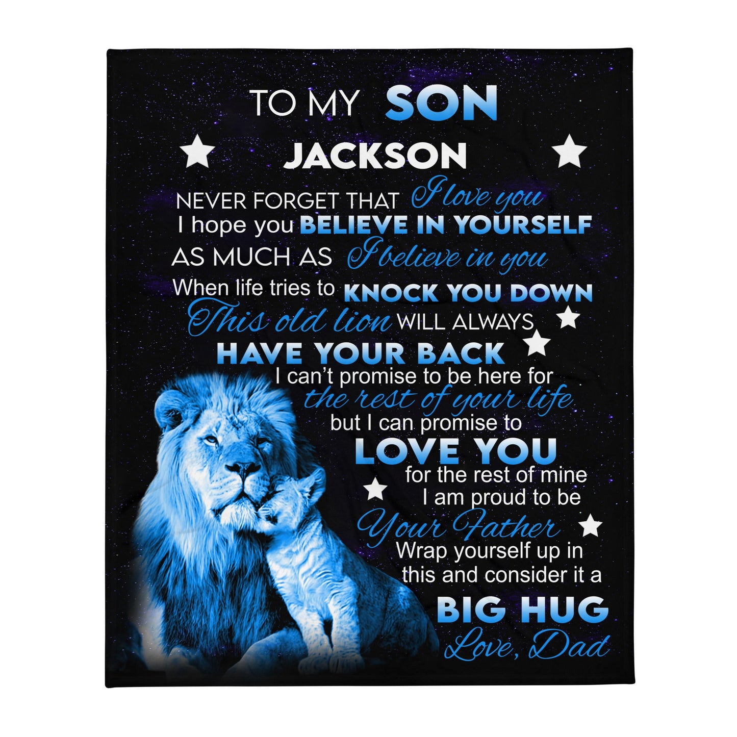 To My Son | Personalized Blue Lion Blanket | Son Customized Gift