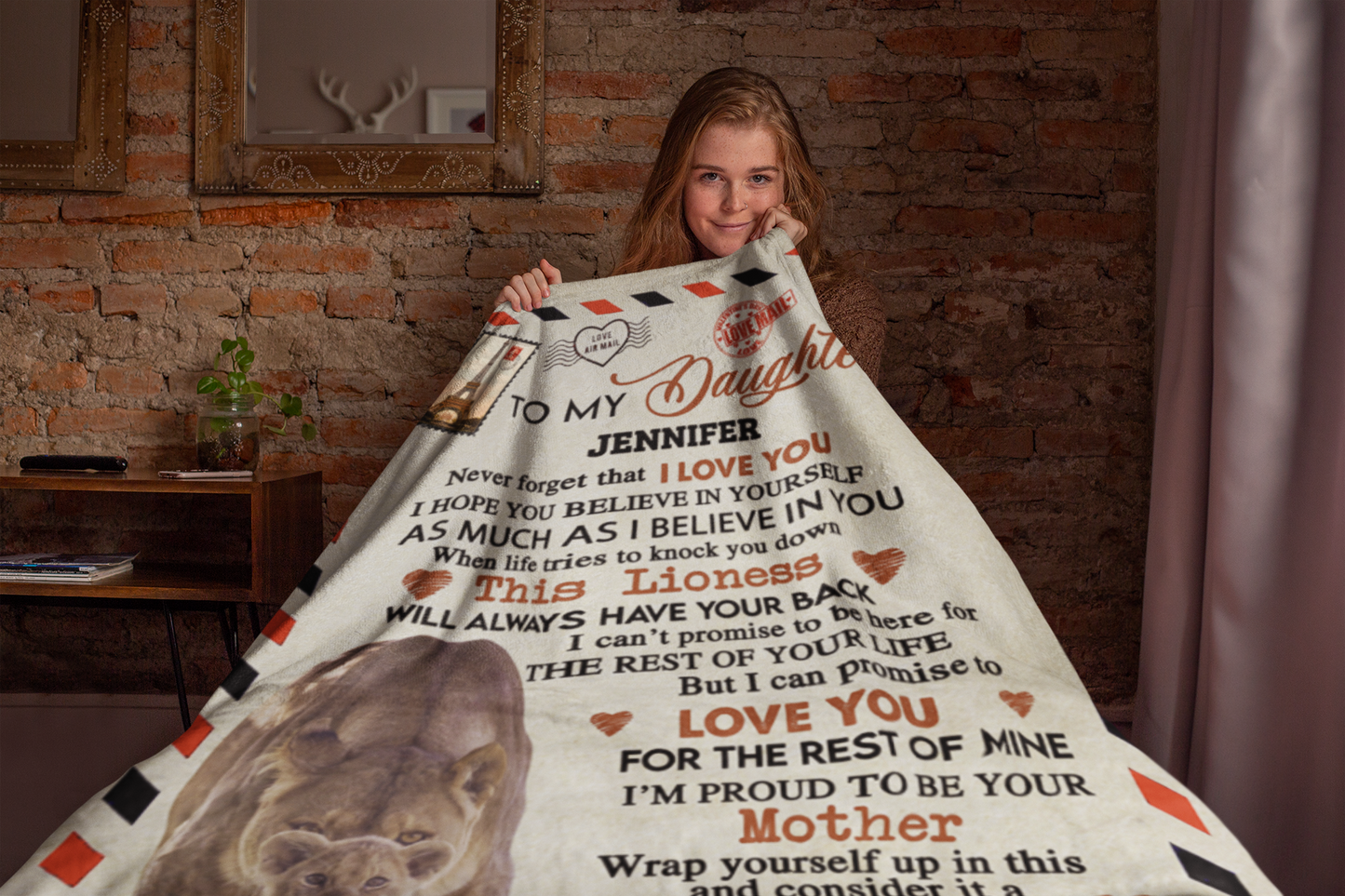 To My Daughter | Personalised Lioness Envelope Blanket  | 50"x60" - V2