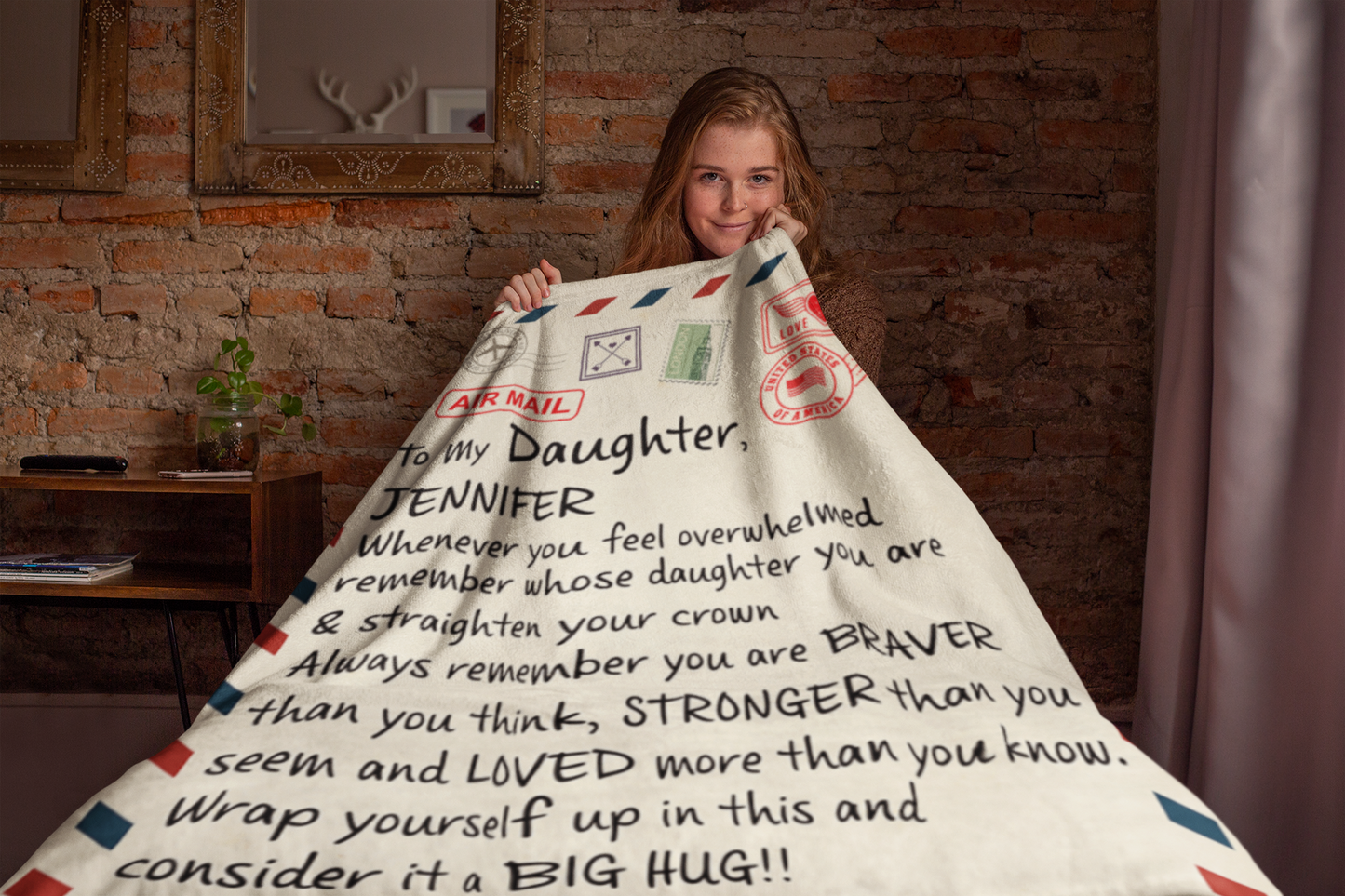 To My Daughter | Personalized Envelope Braver & Stronger Blanket | Throw Blanket 50"x60"