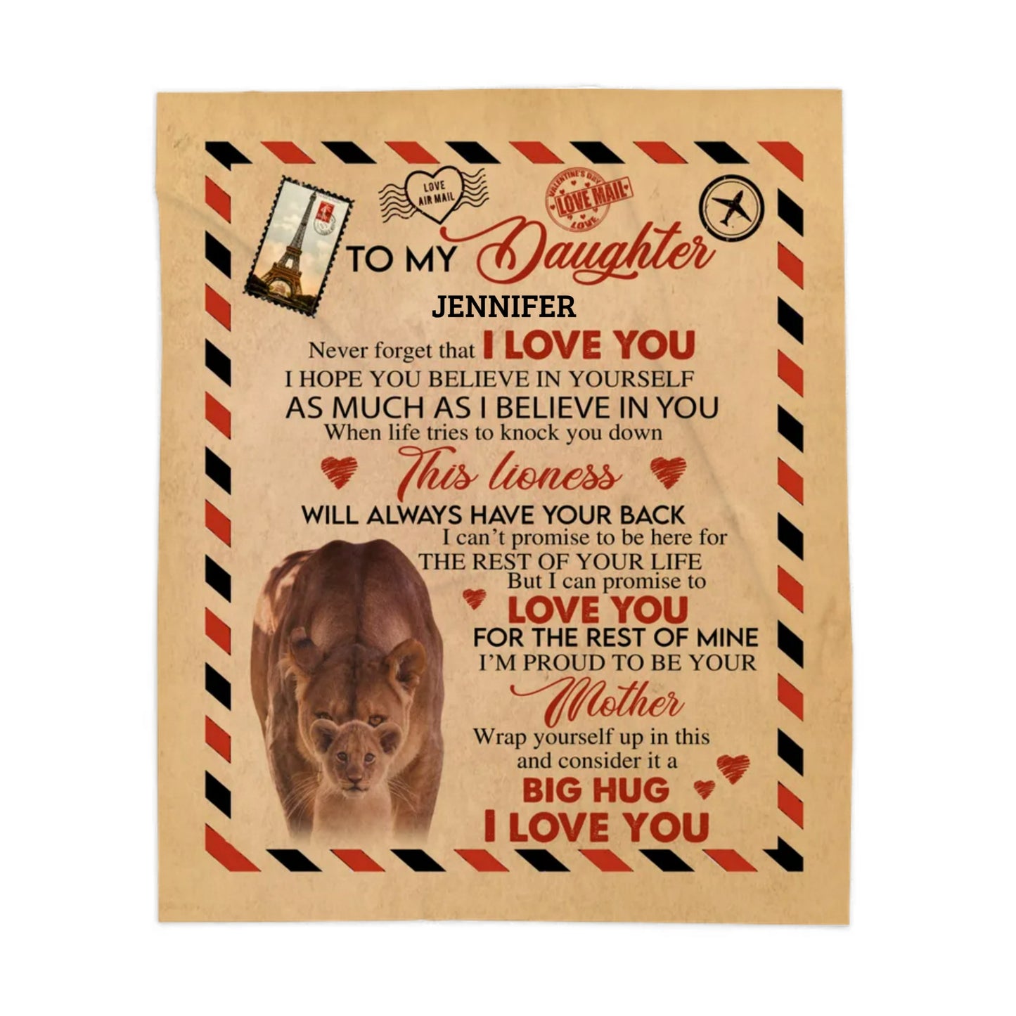 To My Daughter | Personalised Sherpa Lioness Envelope | Throw Blanket 50"x60" PY
