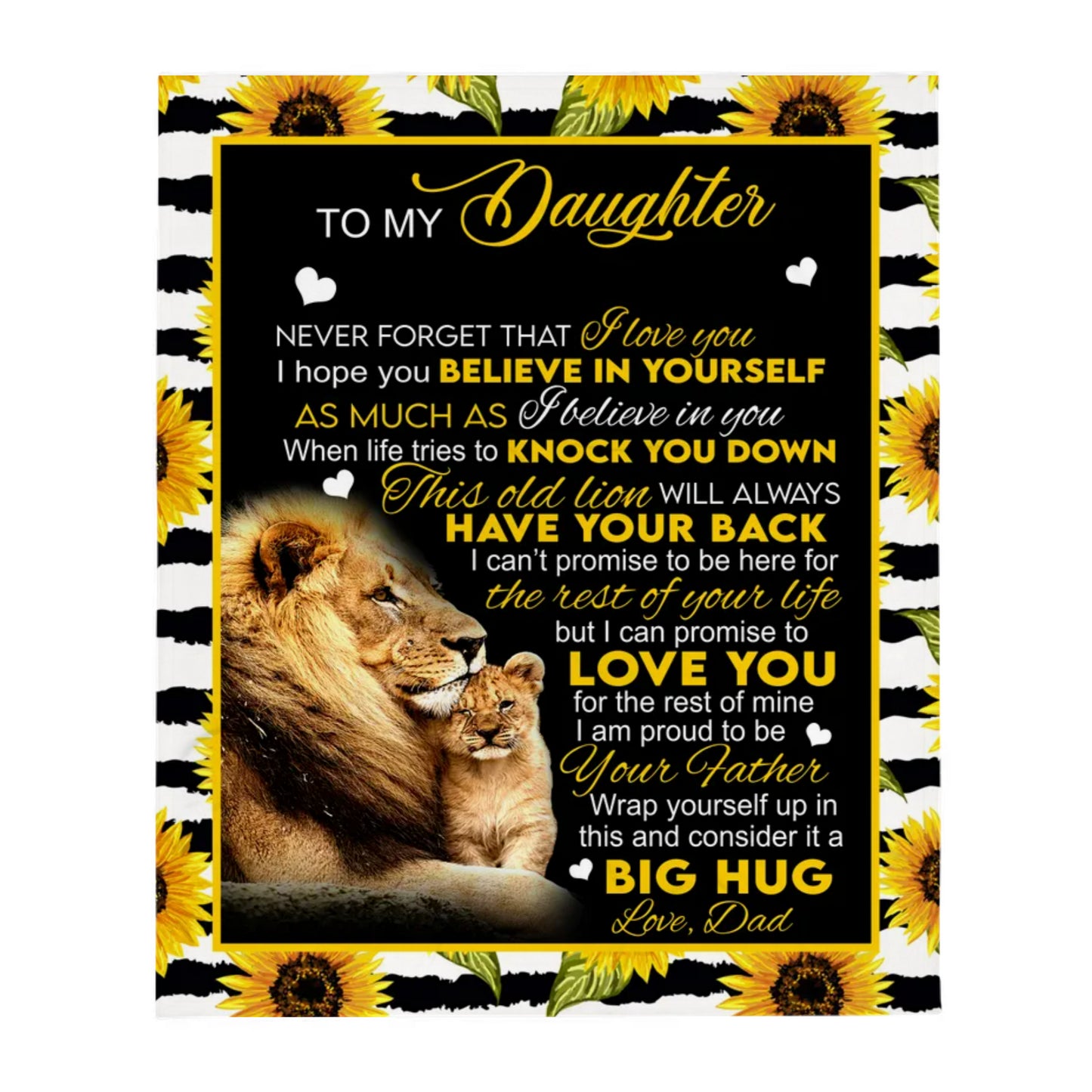 To My Daughter Lion & Sunflower Personalized Blanket From Dad