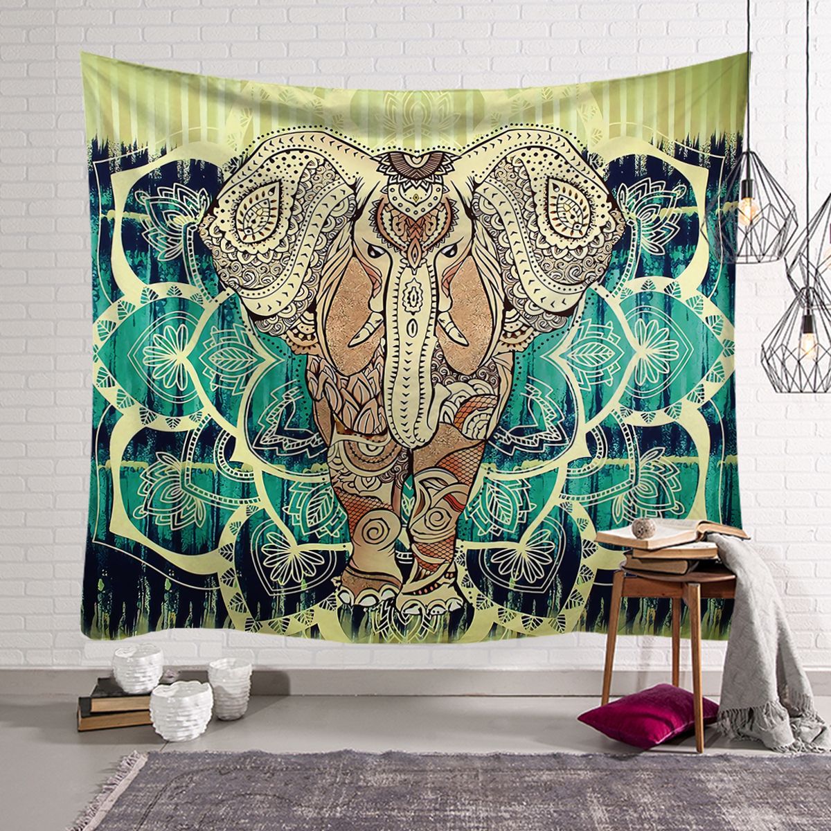 Unique Tapestry | Hanging Wall Decoration Cloth Wild Animals|  African  & Indian Elephant Landscape Scenery Wall
