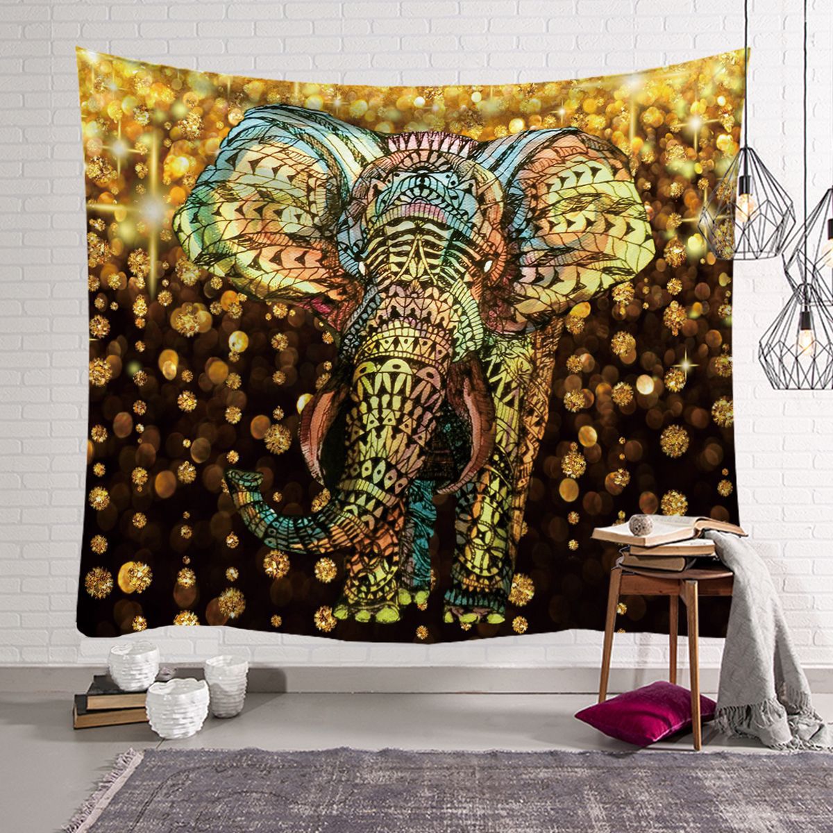 Unique Tapestry | Hanging Wall Decoration Cloth Wild Animals|  African  & Indian Elephant Landscape Scenery Wall
