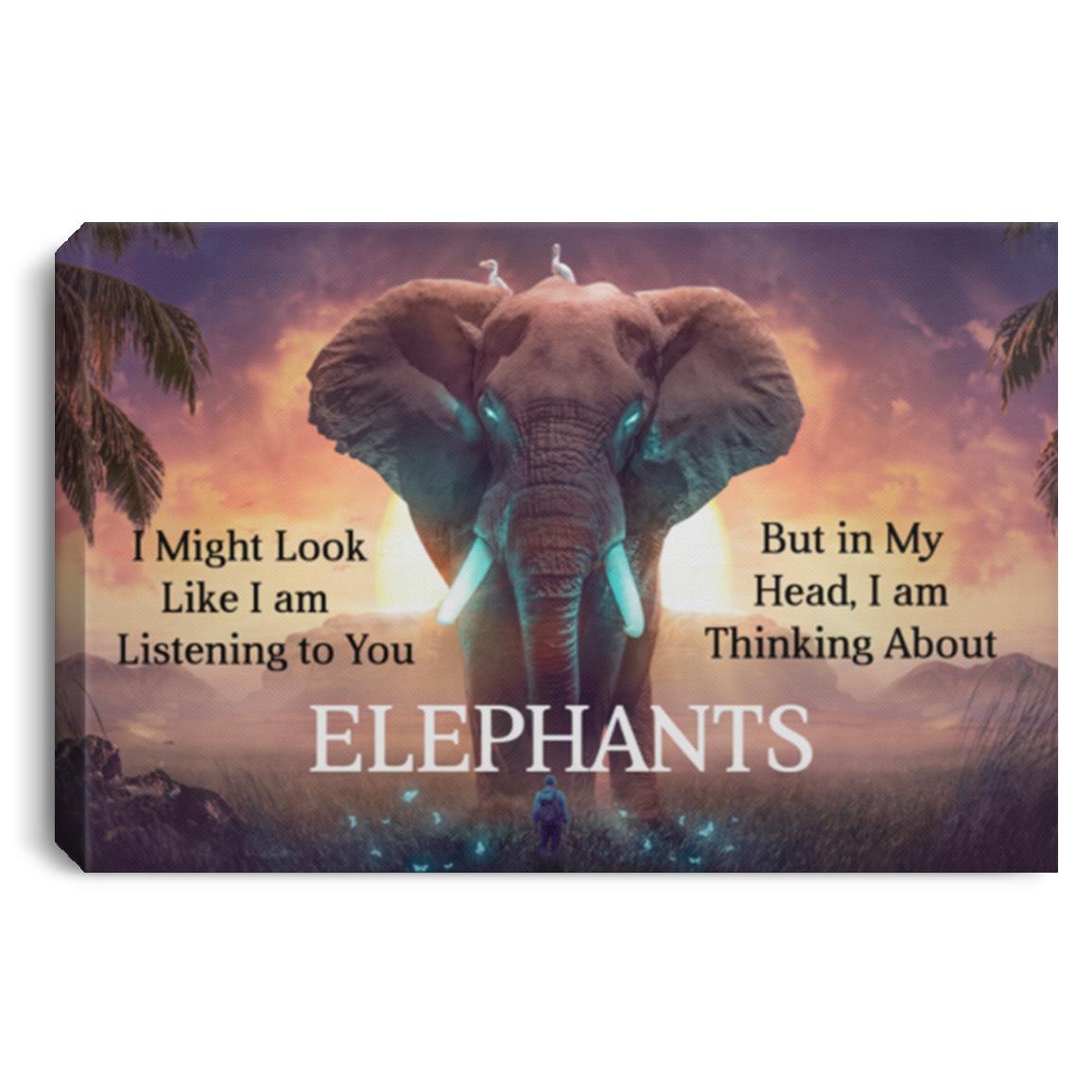 Canvas Landscape  .75in Frame | Thinking About Elephants | Funny Elephant Cavas | AOP