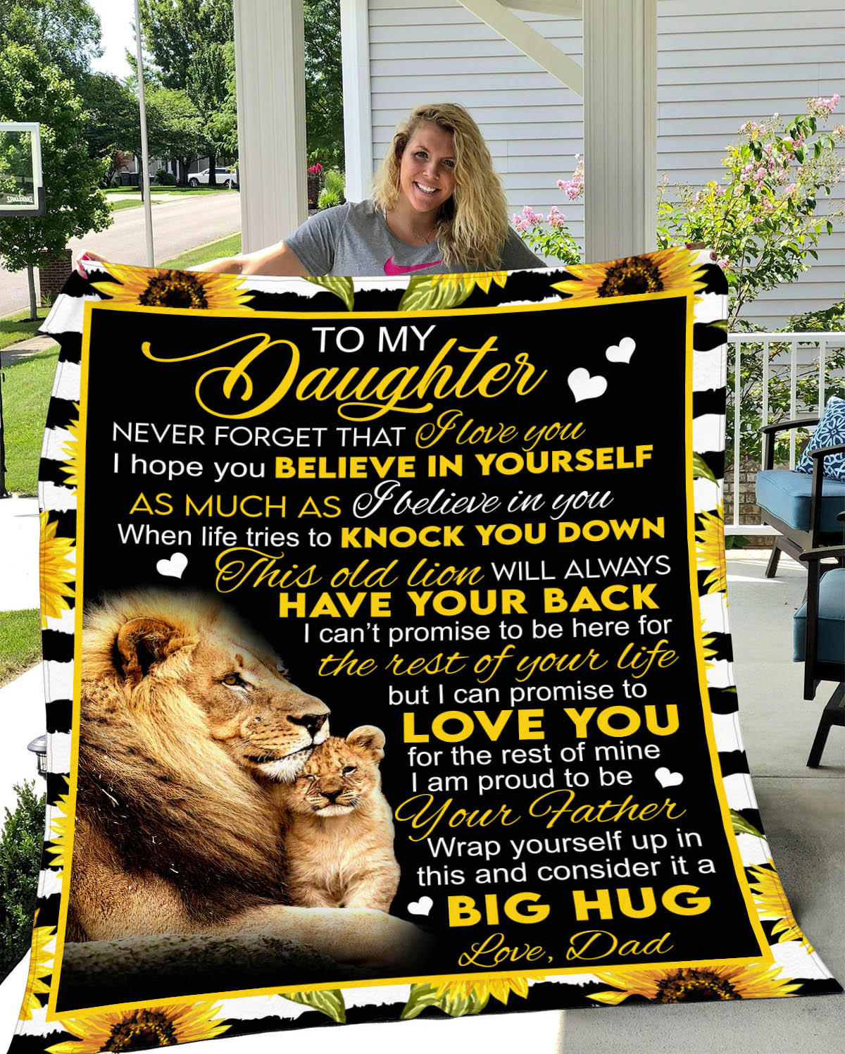 To My Daughter | Sunflower Lion Blanket From Dad | Throw Blanket 50"x60" | PF